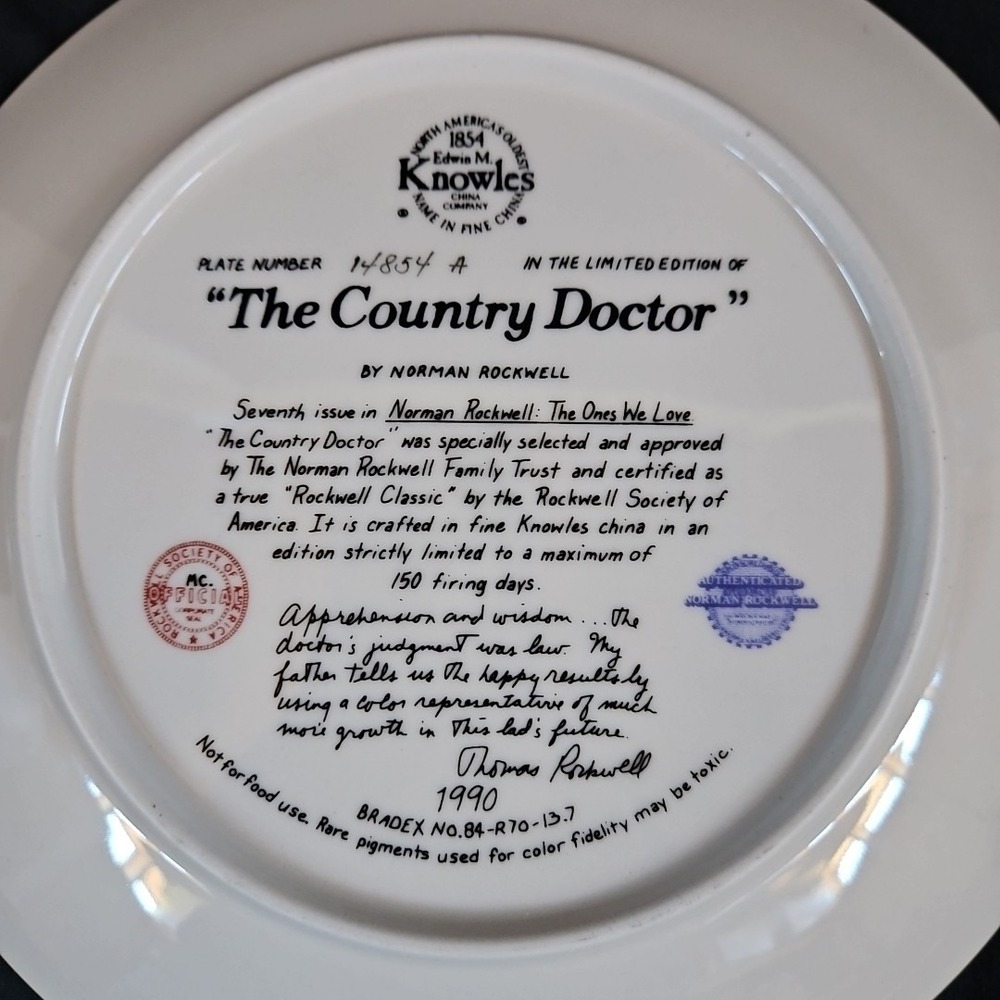 Vintage Norman Rockwell "The Country Doctor"‎ Decorative Plate 8.5" Knowles 1990 - Picture 5 of 7